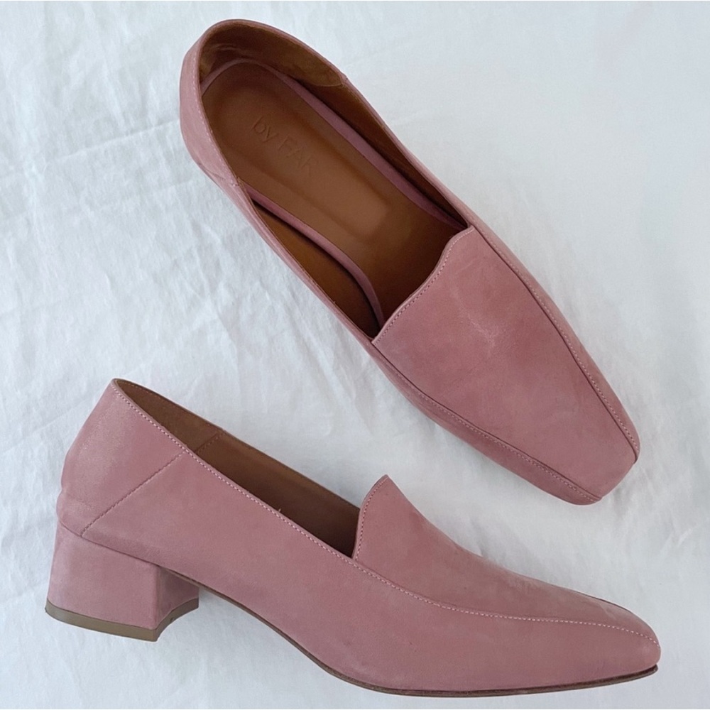 By Far Blush Suede square toe pump heel loafers Size 38